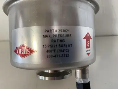 USED VIRTIS VACUUM PUMP EXHAUST FILTER 15PSI @ 400°F KF25 VACUUM FITTING SIZE