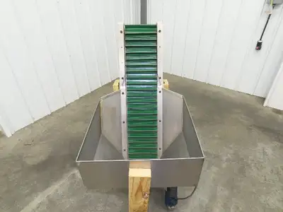 Stainless Hopper Small Parts Feeder Floorbin Elevator 8"x 48"H Conveyor 220V 1PH