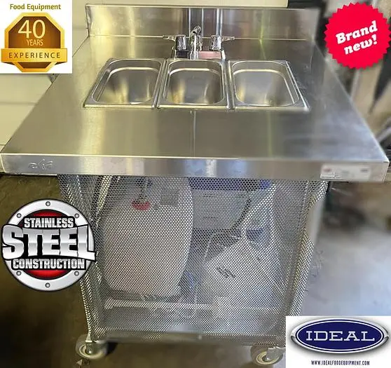 Triple hot and cold mobile wash sink
