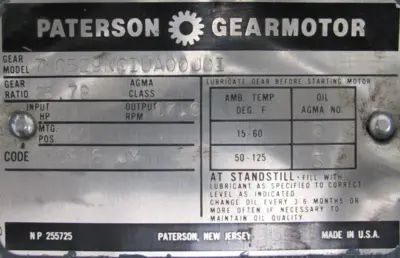USED PATTERSON 7NC529NCIUA00J0I GEAR REDUCER 25.78:1