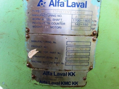 (2) Alfa-Laval FOPX 613 TFD-24-60 oil purifiers, SS.