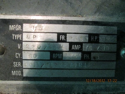 30 HP U.S. Electric Motor, 1755 rpm, 286T