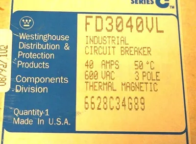 NEW WESTINGHOUSE FD3040VL SER. C CIRCUIT BREAKER