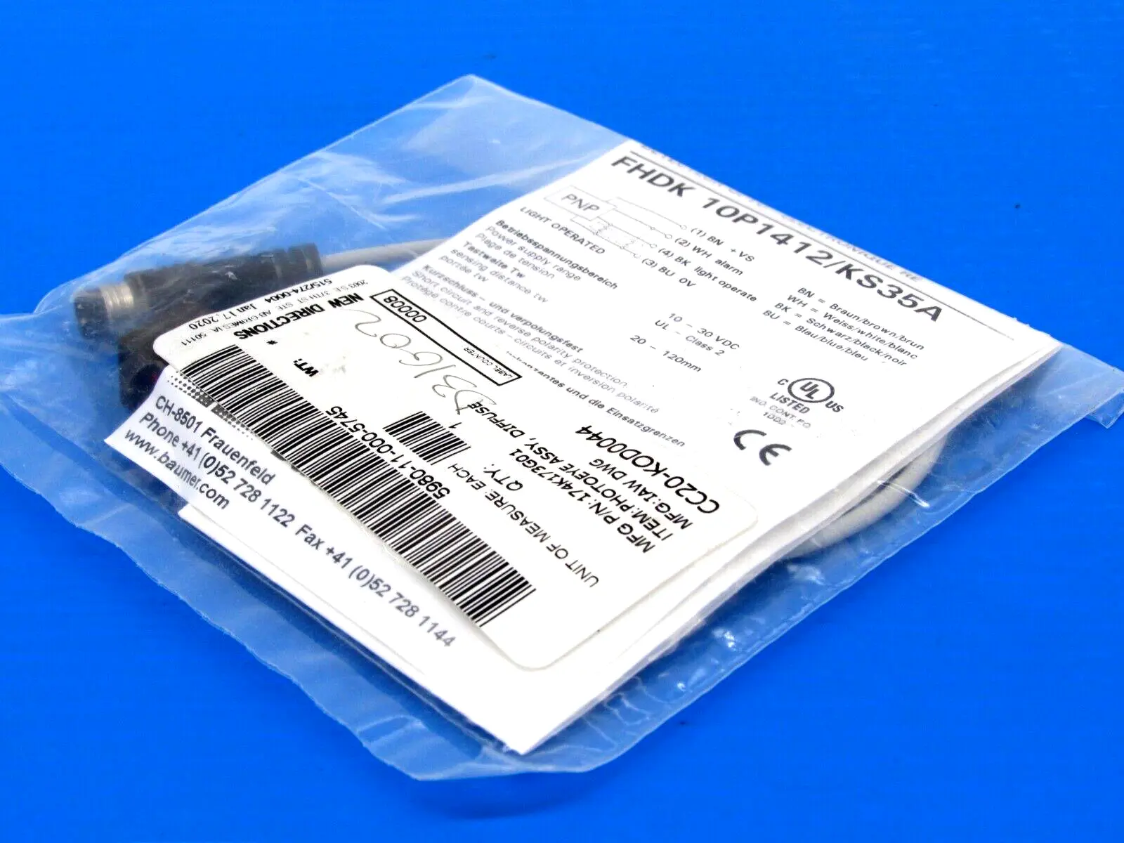 NEW BAUMER ELECTRIC FHDK 10P1412/KS35A SENSOR FHDK 10P1412KS35A