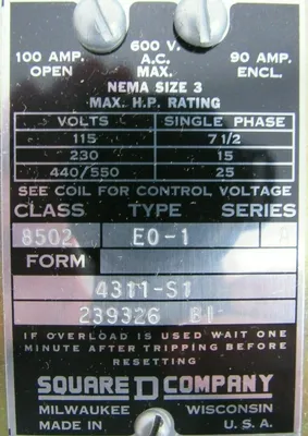 NEW SQUARE D 8502-E0-1 CONTACTOR 2 POLE SIZE 3 8502E01