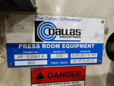 Used DALLAS DPR-10,000X36/06521  XTT-36  PTS-272 Coil Feed Lines Michigan US | Midwest Press and Automation #1287254