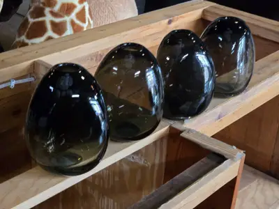 Lot of (4) Handblown Art Glass Table Vases by Holmegaard 5" x 7" (black) (rounded triangle)