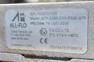 Used 2019 ALL-FLO AFP-A200-CA3-SS3E-B70 Pumps Wisconsin US | Lemke Machinery Sales #1354119