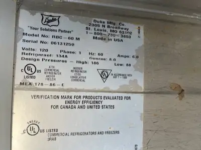 New | in-Stock Duke Used 60" Duke RBC-60M Refrigerated Work Top 2 Door Back Counter 120V - SG Worktop Refrigerators Illinois US | Falcon Restaurant Supply #1375535