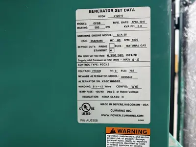 Used 2017 CUMMINS GTA28 Generators Pennsylvania US | ARC Power Systems #1540968