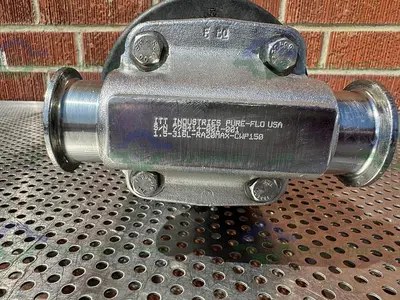 USED ITT PURE-FLO A217 DIAPHRAGM VALVES 90PSI W/ 1 1/2" SANITARY FITTING