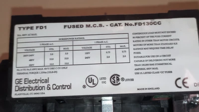 Used GE GE FD130CC Fusible Disconnect Switch 30A 3P= on/Off switch FD1HA4 Relays & Switches Arizona US | ASSET CONVERSION SPECIALISTS, INC. #1470291