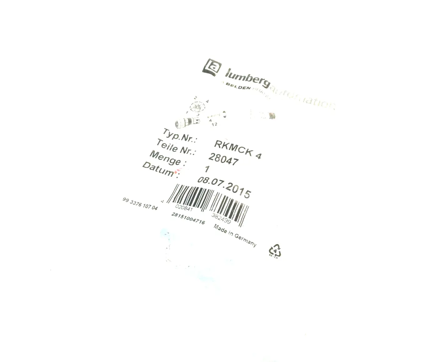 NEW LUMBERG ROUND M8 4-PIN FIELD WIREABLE CONNECTOR 28047