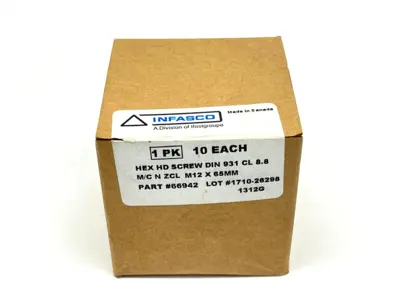New | in-Stock INFASCO HEX HD SCREW DIN 931 CL 8.8 M/C N ZCL M12X65MM Nuts & Screws | Maverick Industrial Sales #1108379