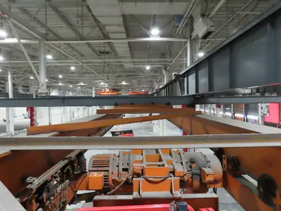 Cleveland Tramrail P&H 7.5 Ton Double Girder Underhung Bridge Crane 45' 10" Span