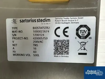 USED Sartorius Sartorius Stedim 500L Single-Use Bioreactor