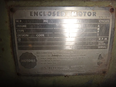 U.S. Electrical Motors 150 HP, 1200 RPM, Electric Motor