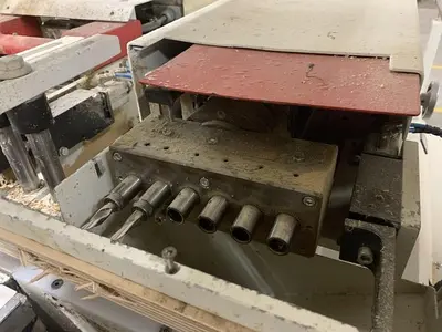 KOCH SBD-B DOUBLE-END FEED-THROUGH TRIM, BORE, GLUE, & DOWEL MACHINE