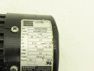 Bodine Electric 34X4BFCI-Z3 Gearmotor 115VAC 1/15Hp 60:1 Ratio 28rpm