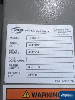 USED United Air Specialists, Inc. 510 Sq Ft United Air Specialist Dust Collector, Model SFC2L-2