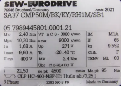 NEW SEW EURODRIVE SA37 CMP50M/BK/KY/RH1M/SB1 GEARMOTOR SA37CMP50MBKKYRH1MSB1