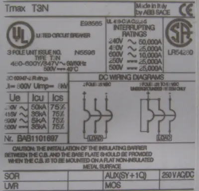 NEW ABB T3N150TWA CIRCUIT BREAKER 150A 3 POLE