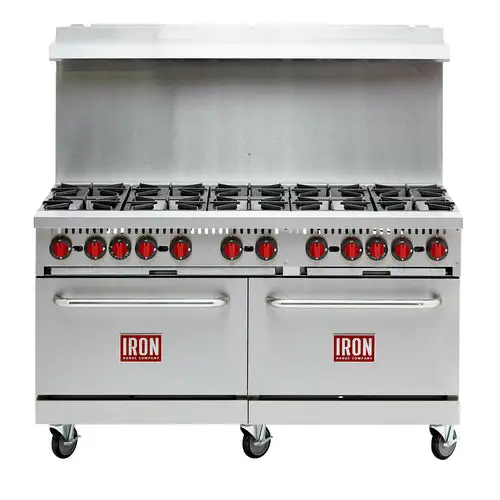 Iron Range Commercial Range, Natural Gas, 60"W, (10) 30,000 Btu Open Burners, Removable Cas