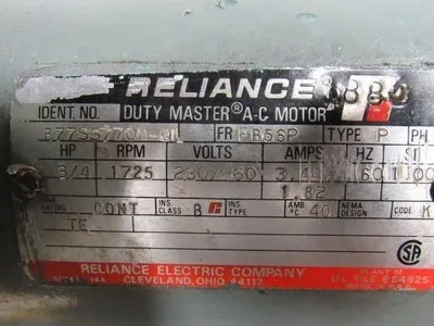 Reliance B77S377OM Type P Brake Motor 3/4 Hp. 1725 RPM 230/460V 60Hz Spline Gear