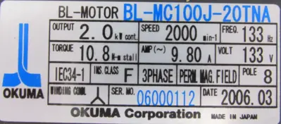 NEW OKUMA BL-MC100J-20TNA SERVO MOTOR BLMC100J20TNA