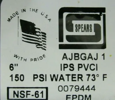 NEW SPEARS 722311G-060 LUG INSERT 6" PVC 722311G060