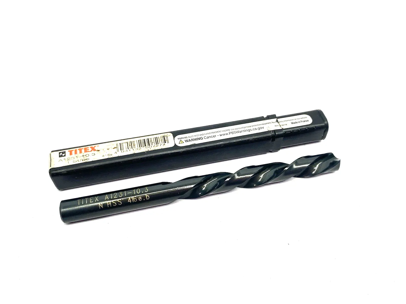 USED TITEX HIGH-SPEED STEEL JOBBER DRILL, 10.3MM DIAMETER, LEFT HAND