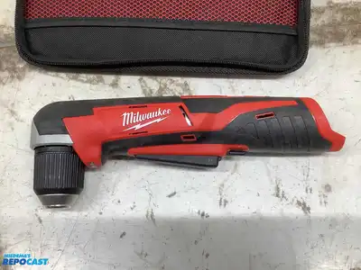 Lot of (1) Milwaukee M12 3/8” Right Angle Drill, (1) Milwaukee M12 1/4” Hex Impact Driver, and (1...