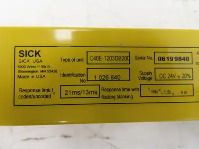 Sick C40E-1203DB200 C4000 Series Safety Light Curtain Sender 1200mm 21ms 24vdc