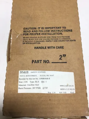 BS&B 9999-2165-XX-01 Safety Systems Rupture Disk 2″ Type RLS 287 PSIG