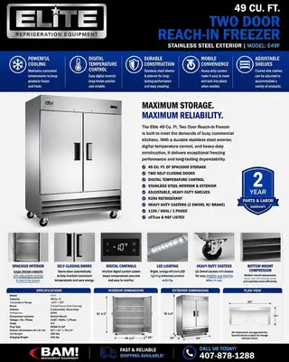 Elite Stainless Steel 2 Door Freezer