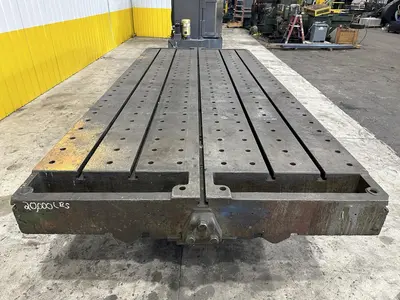 6' X 14'6" HEAVY DUTY T-SLOTTED LAYOUT TABLE ON RAISED BASE: STOCK #21788