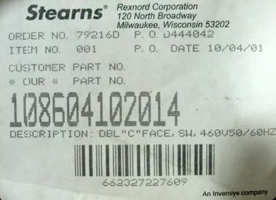 NEW STEARNS 108604102014 MOTOR BRAKE DBL"C"FACE SW 460V 50/60HZ