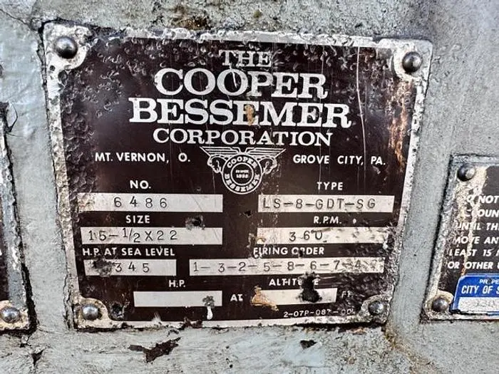 Used COOPER BESSEMER LS-8-GDT-SG / LSV-8 Gas Engines | Compression Source #417035