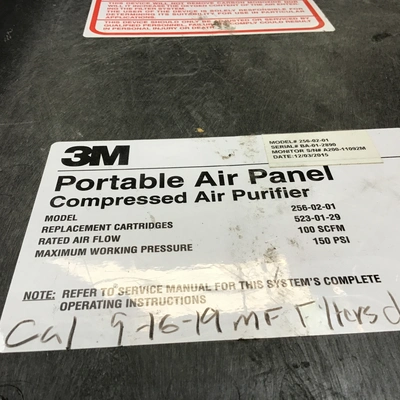3M 256-02-01 Portable Air Panel Compressed Air Purifier Rated Air Flow 100SCFM 150PSI