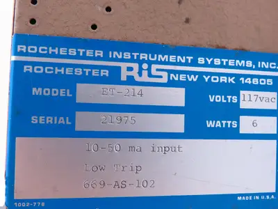 Rochester Instrument Systems ET-214 Low Trip Current Alarm 117VAC 10-50mA Input