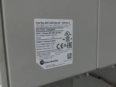 Allen Bradley 22C-D072A103 Powerflex 400 AC Drive VFD 50Hp 460V 3Ph Enclosure