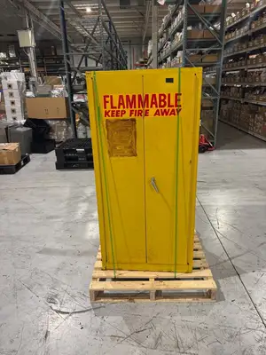 31531565 | Flammable Liquid Storage Cabinet, Safety Yellow, 31.5"x31.5"x65" No Key - Used