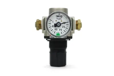 SMC AR25-03H Pneumatic Regulator, 3/8" w/ G36-10-01 Pressure Gauge