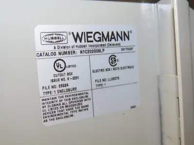Wiegmann N1C202008LP Electrical Enclosure 20"x20"x8" Box Hinge Cover No Panel