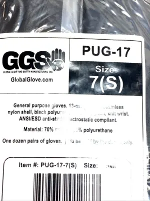 NEW GGS PROTECTIVE WORK GLOVES, SIZE SMALL PKG OF 12