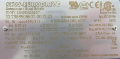 NEW SEW EURODRIVE SF47 DRN80M4 GEAR MOTOR SF47DRN80M4