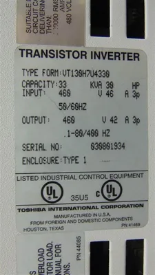 Toshiba VT130H7U4330 Transistor Inverter Drive 33 kVA 30 HP 460V Used