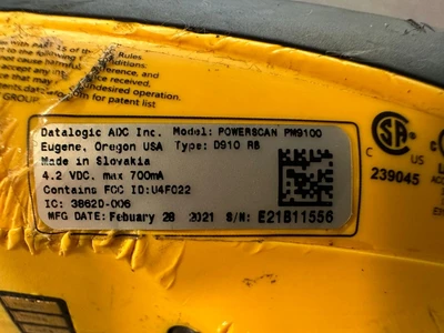 Datalogic PowerScan PM9100 Industrial Laser 4.2Vdc 700mA (6.4.5)