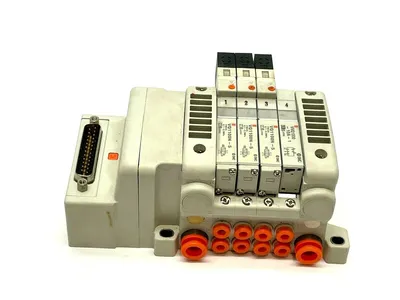 VV5QC11-04N3FD0-S,VVQ1000-10A-1,VQ1100N-5 | SMC VV5QC11-04N3FD0-S Manifold Base w/ Solenoids - Used