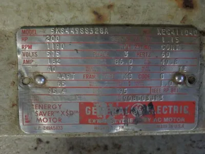 200 hp General Electric AC Motor 1190 Rpm